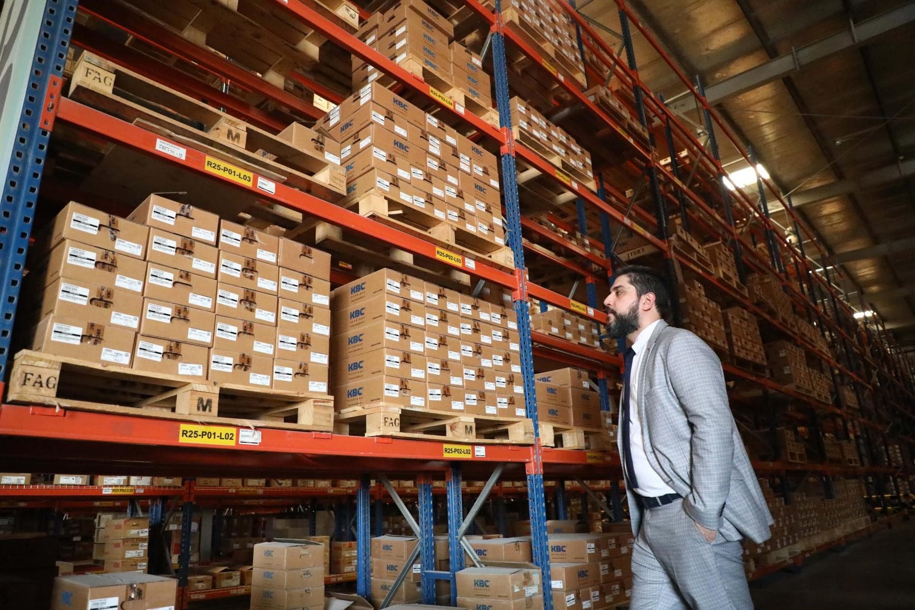 Aisles of stocked bearing inventory