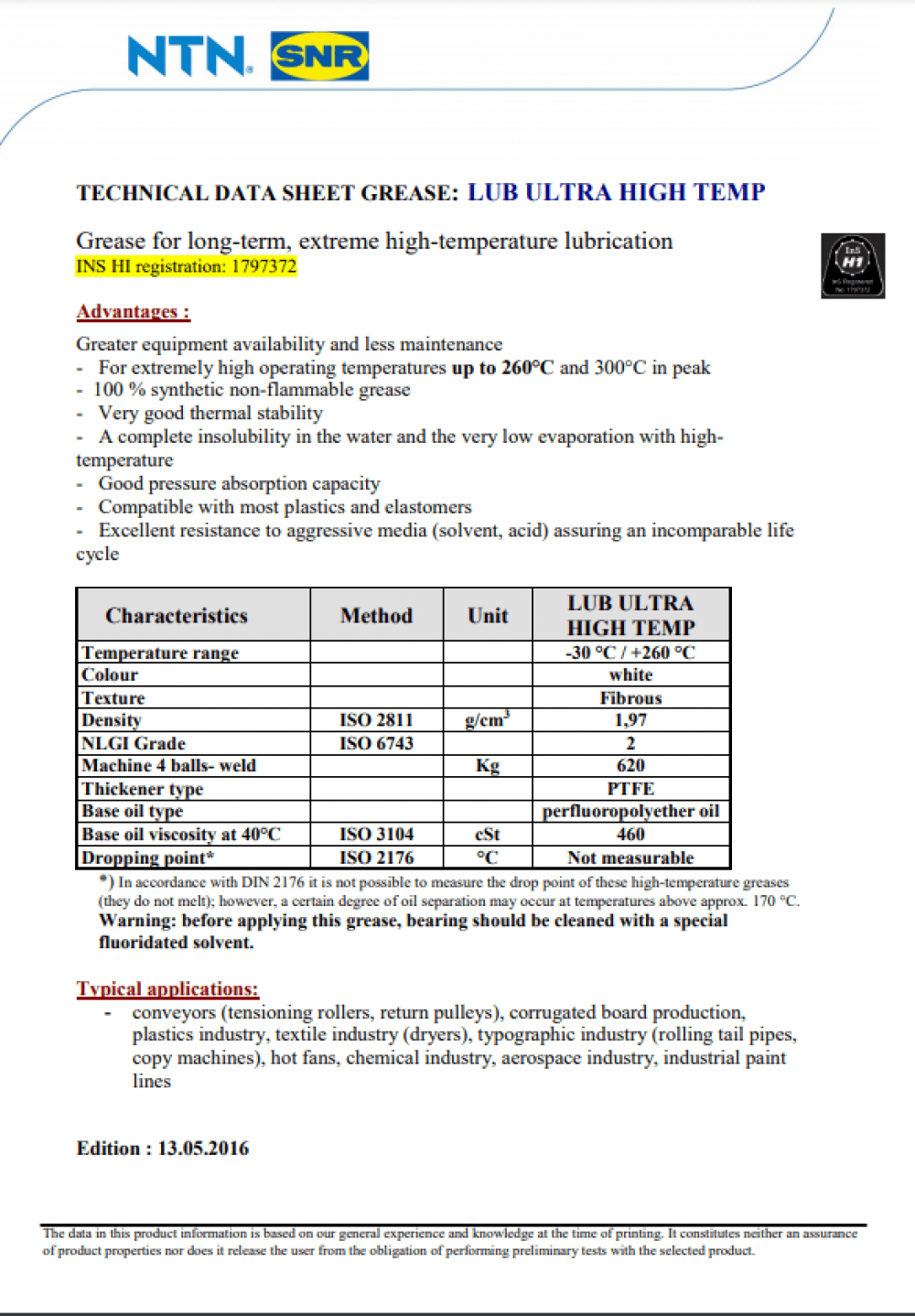 Ultra High Temperature Grease Technical Data Sheet